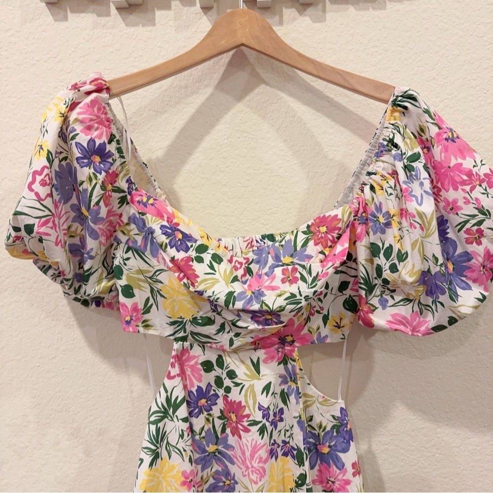 ASTR Clarita Cut Out Mini Dress in Pink Yellow Multi Floral Size Small NWT - Picture 5 of 13